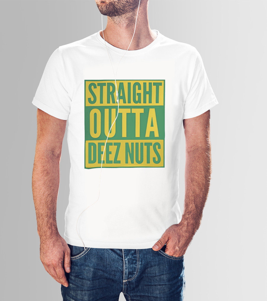 Straight Outta Deez Nuts Bold Yellow Green Block Letters T-Shirt