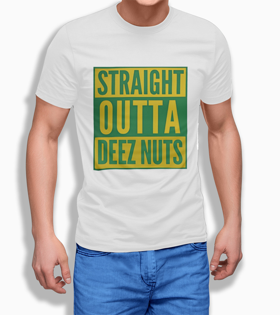 Straight Outta Deez Nuts Bold Yellow Green Block Letters T-Shirt