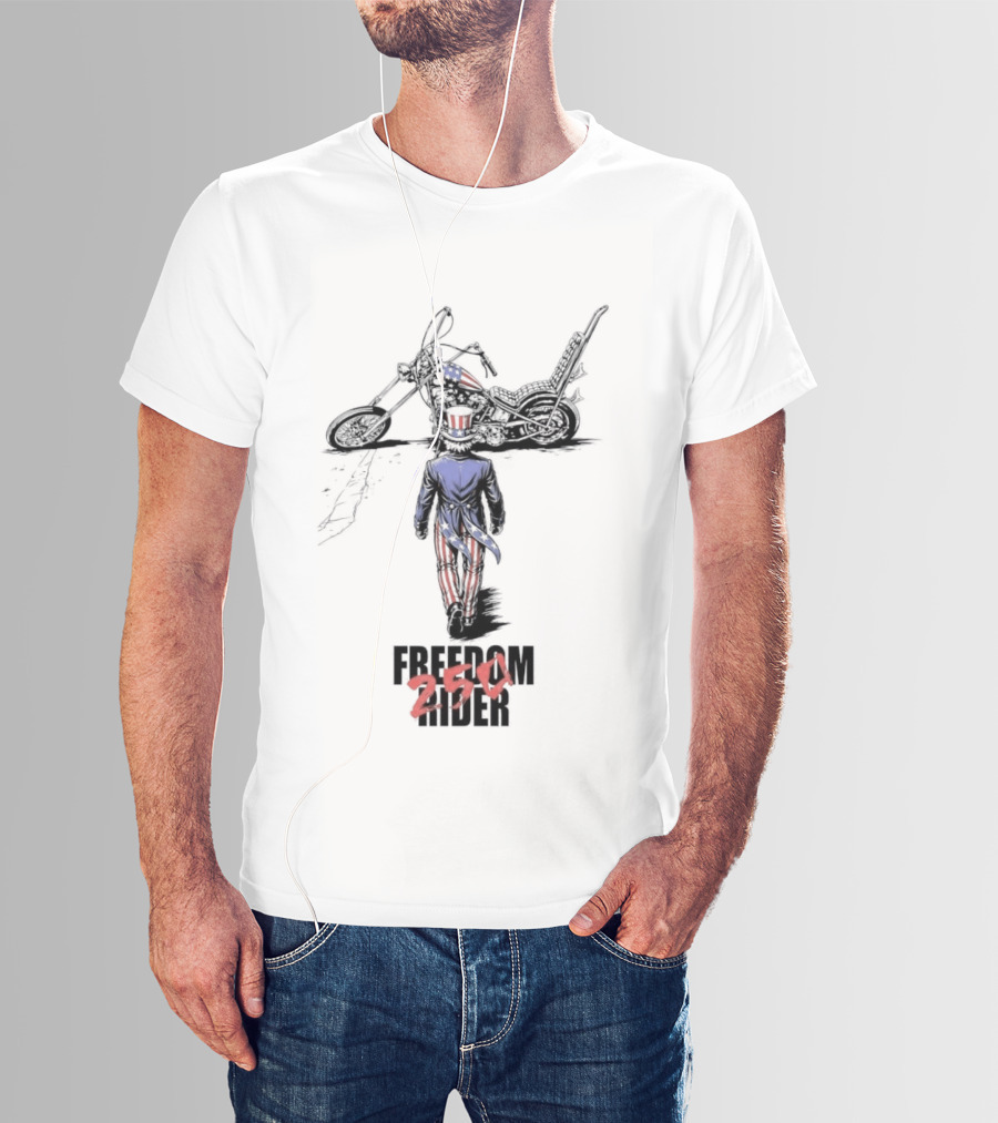 Uncle Sam Freedom Rider 250 Motorcycle Patriotic American Stars And Stripes T-Shirt