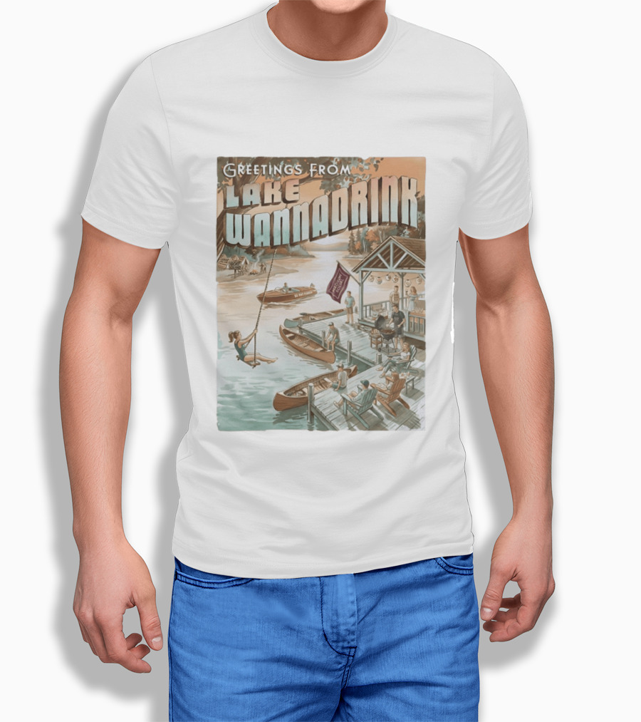 Greetings From Lake Wannadrink Goat Island Madison Social Fat Finger T-Shirt