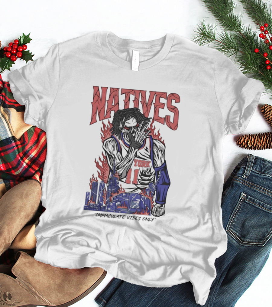 Natives Immaculate Vibes Only Jalen Brunson York 11 Skeleton Statue T-Shirt