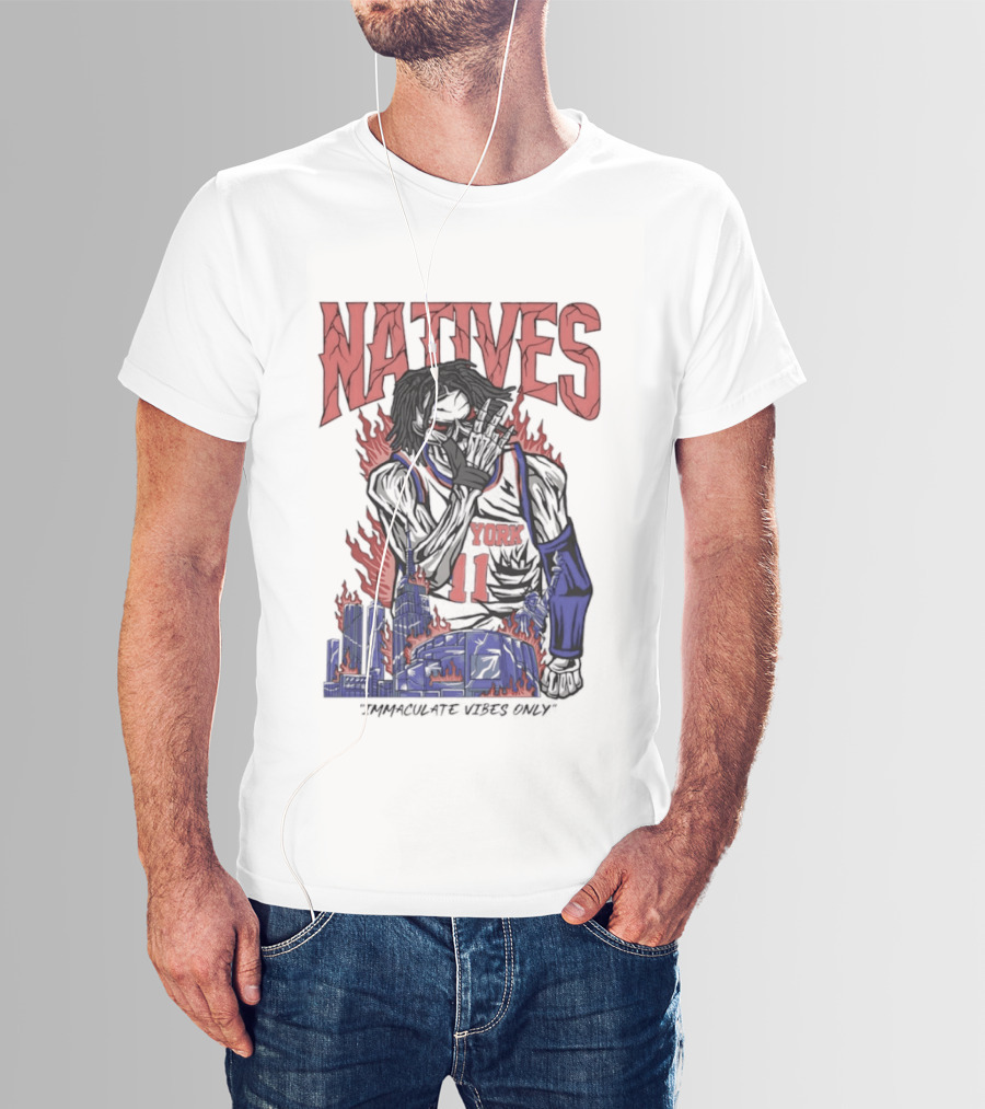 Natives Immaculate Vibes Only Jalen Brunson York 11 Skeleton Statue T-Shirt