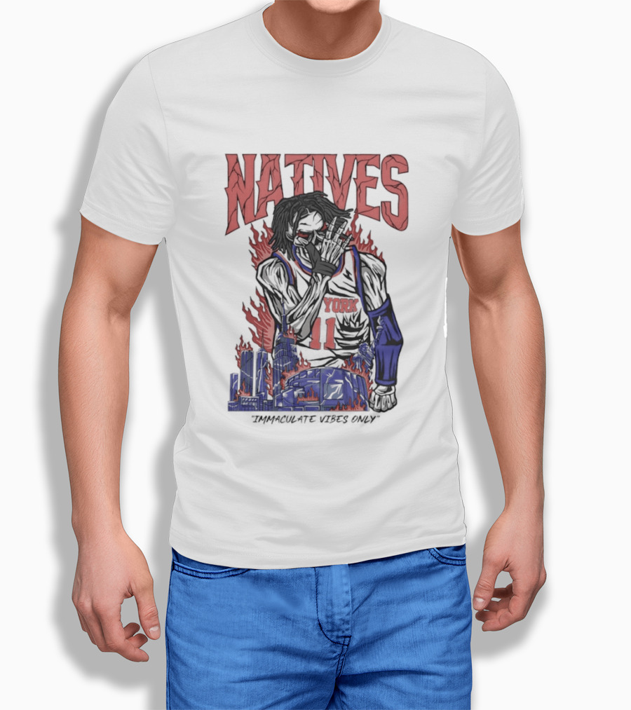 Natives Immaculate Vibes Only Jalen Brunson York 11 Skeleton Statue T-Shirt