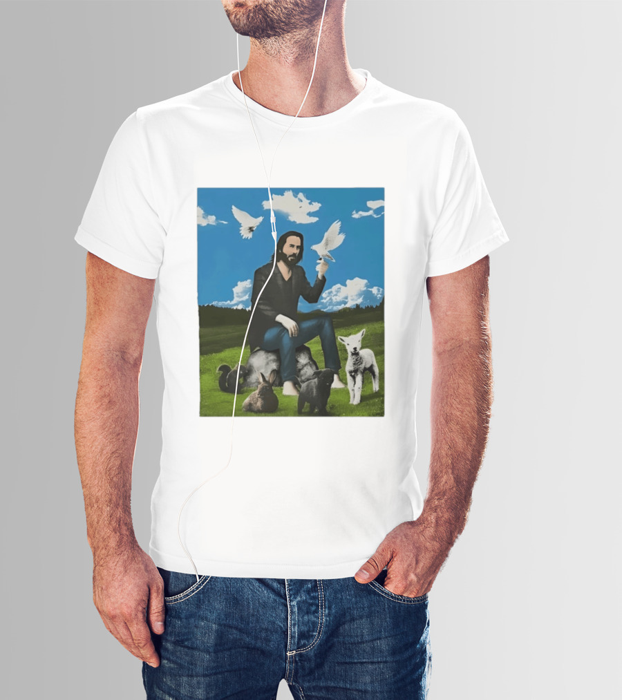 Keanu Reeves Peaceful Meadow With Animals And Doves T-Shirt