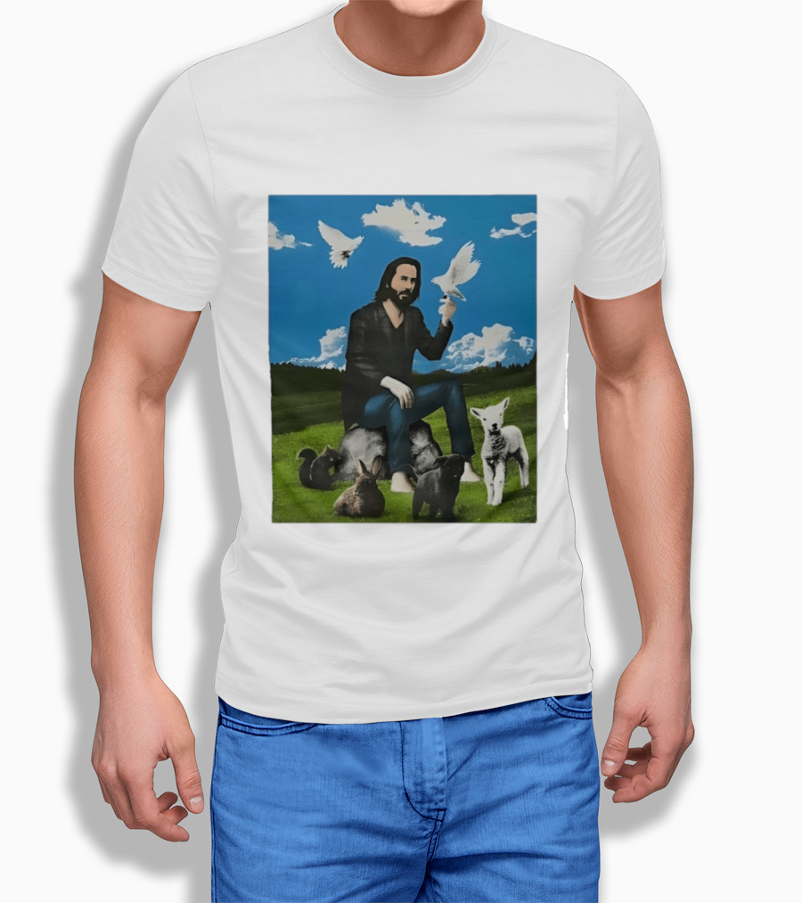 Keanu Reeves Peaceful Meadow With Animals And Doves T-Shirt