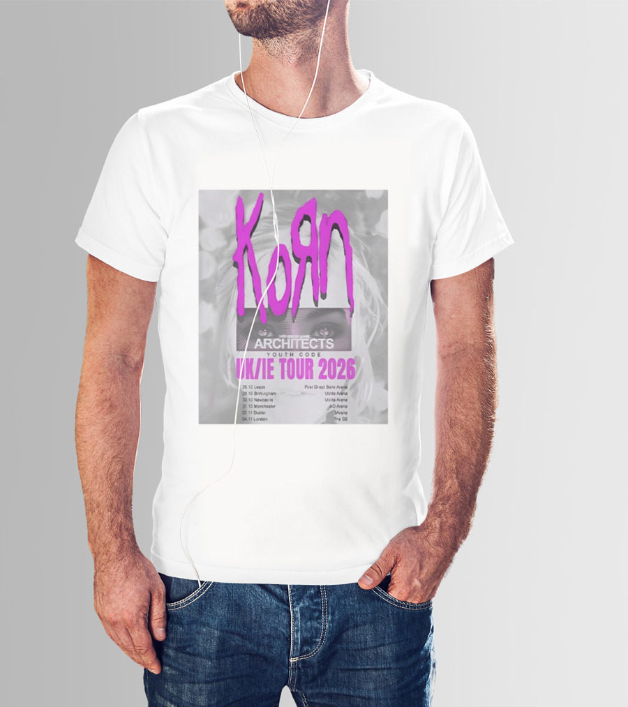 Korn UK/IE Tour 2026 Schedule Architects Youth Code First Direct Arena O2 Arena T-Shirt