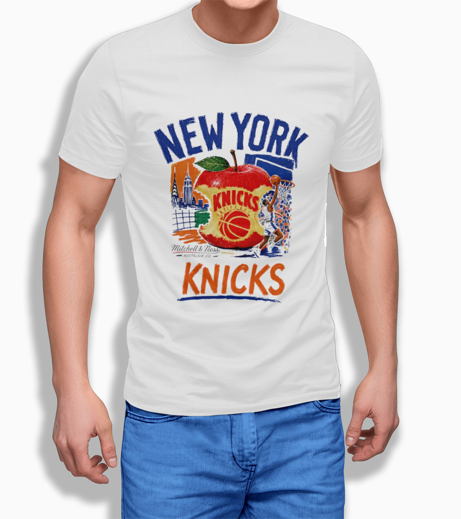 New York Knicks Mitchell & Ness Nostalgia Co Concrete Apple Basketball Scene T-Shirt