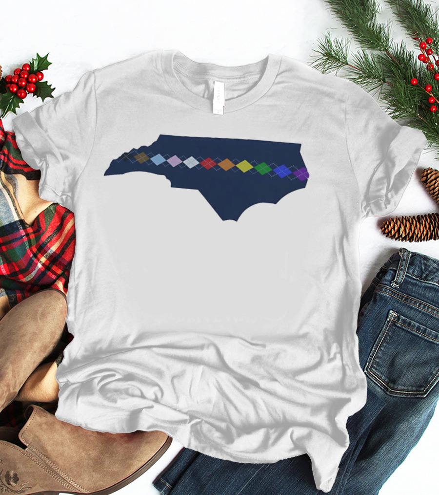 North Carolina Argyle State Map Pattern Inclusivity Message T-Shirt