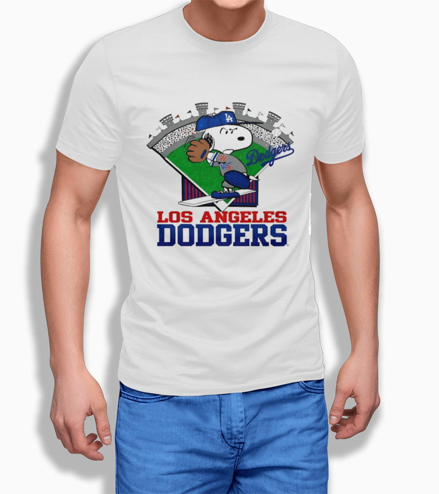 Los Angeles Dodgers Snoopy Peanuts Baseball Swing Stadium T-Shirt