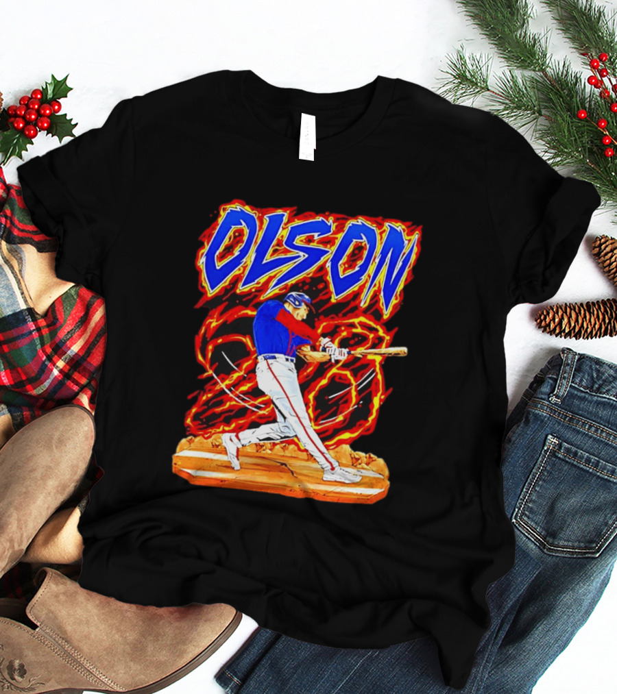 Atlanta Braves Matt Olson Hand Drawn Dynamic Swing Iconic Action T-Shirt