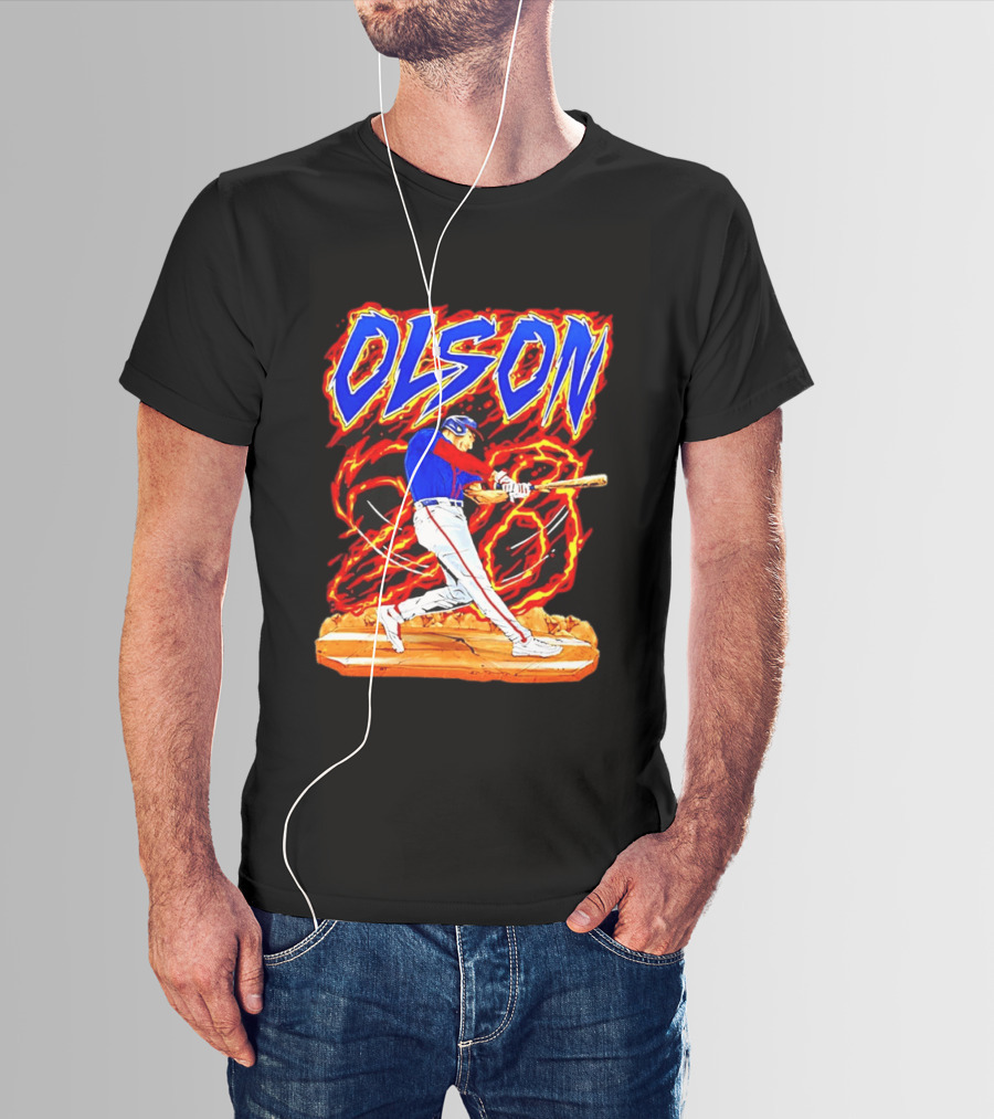 Atlanta Braves Matt Olson Hand Drawn Dynamic Swing Iconic Action T-Shirt