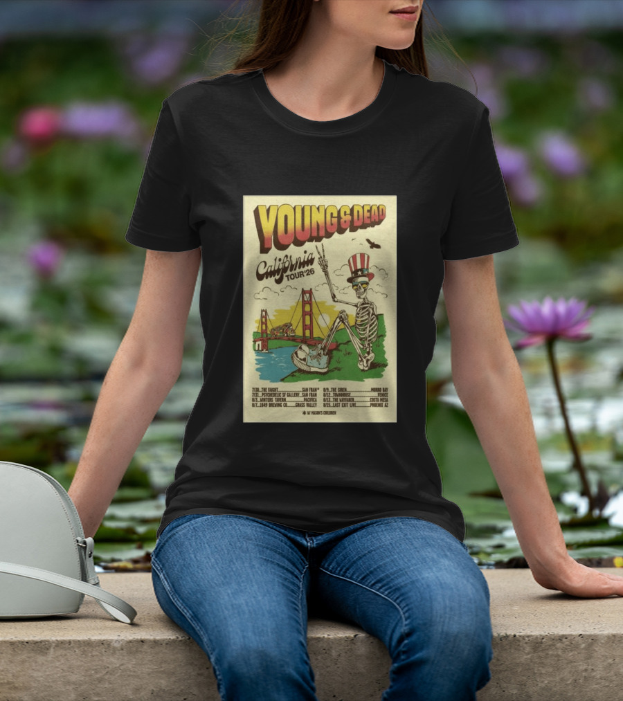 Young And Dead California Tour 2026 Vintage Skeleton Golden Gate Bridge T-Shirt