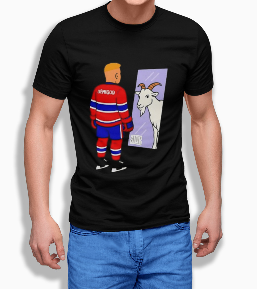 Demigod Hockey Player Looking In Mirror With Goat Reflection T-Shirt