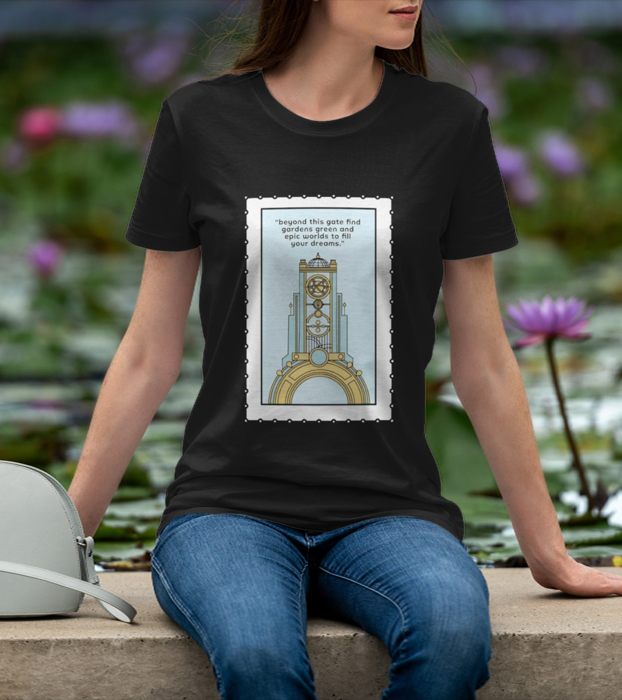 Epic Worlds Gate Tower Dreams Imagination Steampunk Deco Fantasy T-Shirt