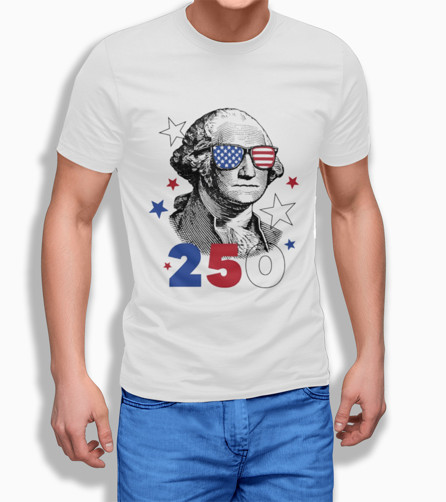 George Washington Patriotic Flag Sunglasses 250 Years United States Celebration T-Shirt