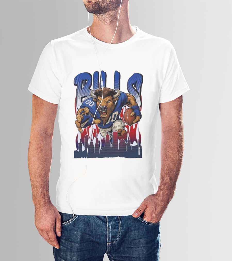 Buffalo Bills Football Running Buff City Skyline T-Shirt