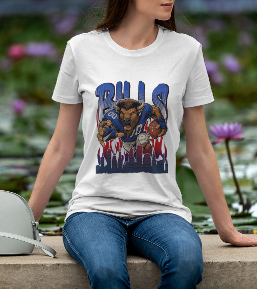 Buffalo Bills Football Running Buff City Skyline T-Shirt