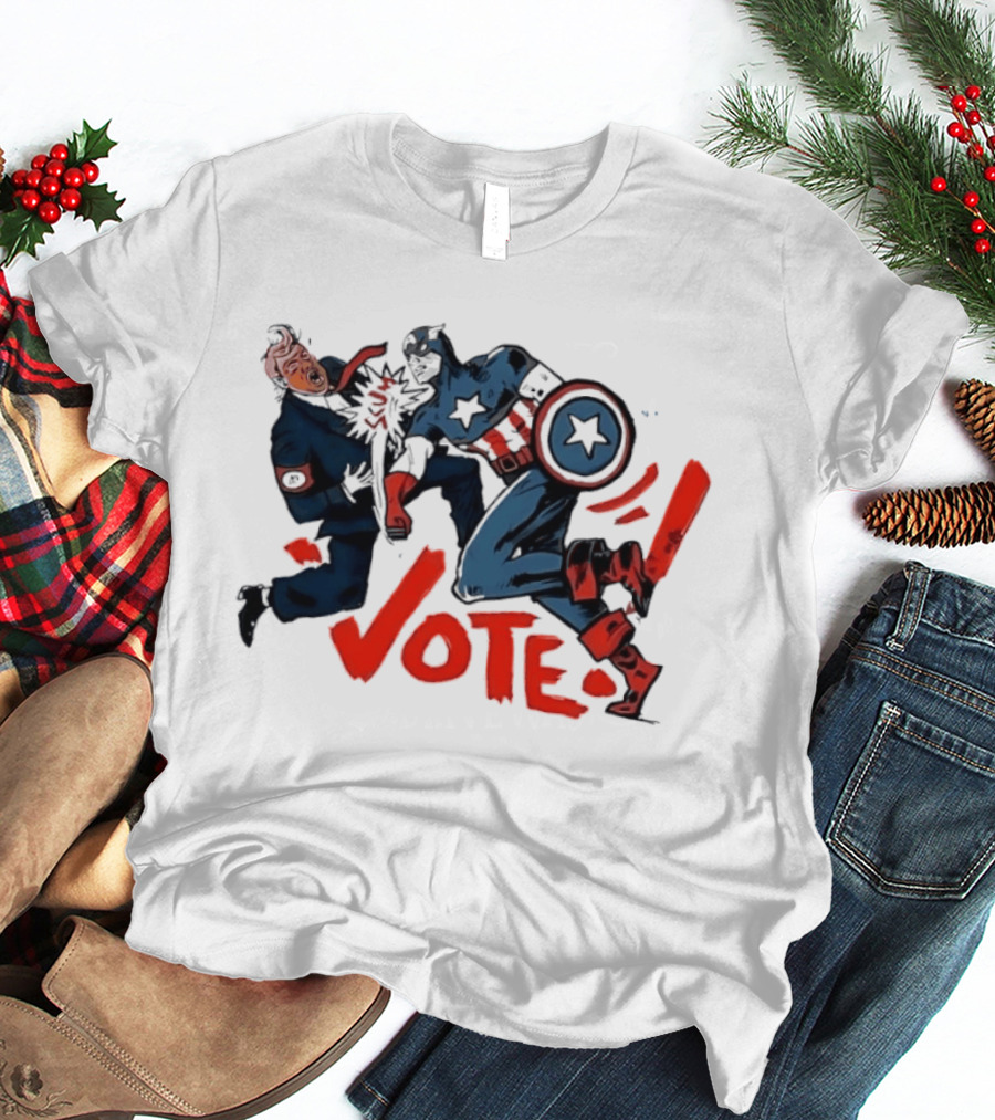 Captain America Punch Donald Trump Vote Comic T-Shirt