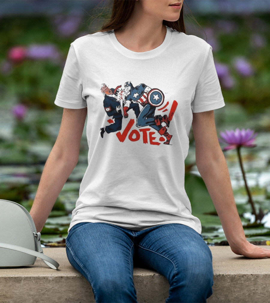 Captain America Punch Donald Trump Vote Comic T-Shirt