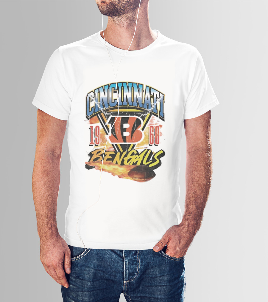 Cincinnati Bengals 1968 Flaming Football Vintage NFL T-Shirt