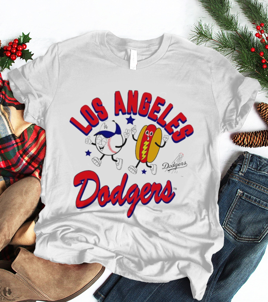 Los Angeles Dodgers Baseball Hot Dog Cartoon Characters T-Shirt