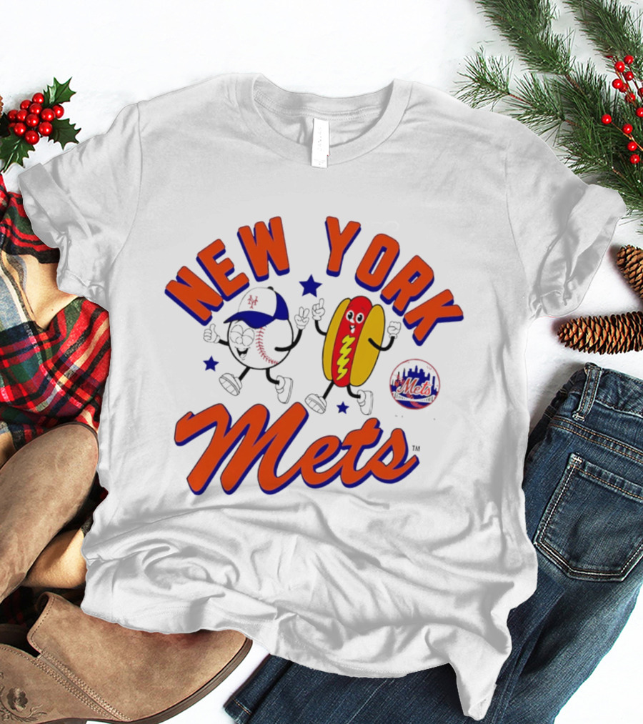 New York Mets Hot Dog Cartoon Baseball T-Shirt