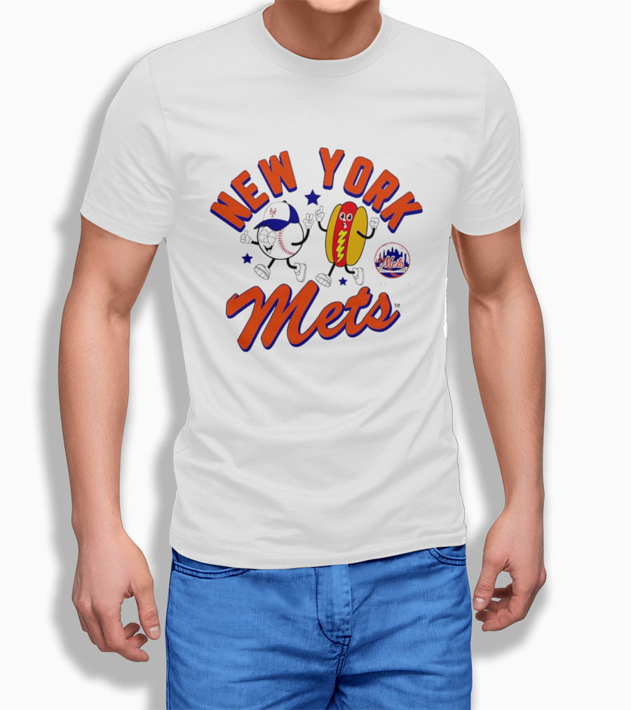 New York Mets Hot Dog Cartoon Baseball T-Shirt