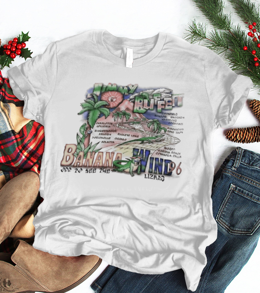 Jimmy Buffett Banana Wind 96 Off To See The Lizard Tropical Scene Palm Trees T-Shirt