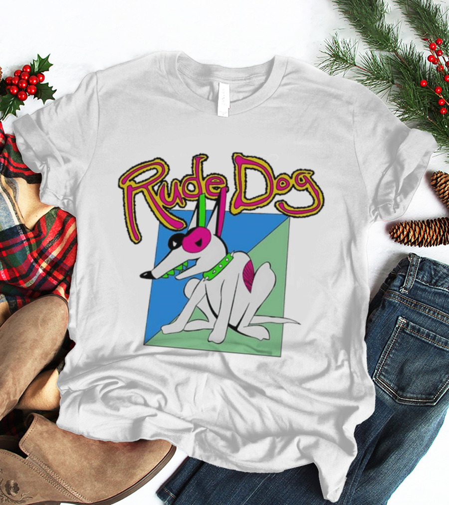 Rude Dog Retro 80s Cartoon Style Colorful T-Shirt