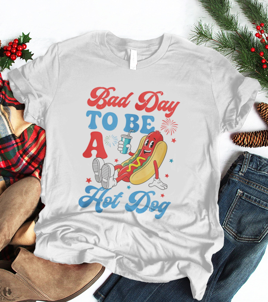 Bad Day To Be A Hot Dog Cool Cartoon Character With Drink T-Shirt