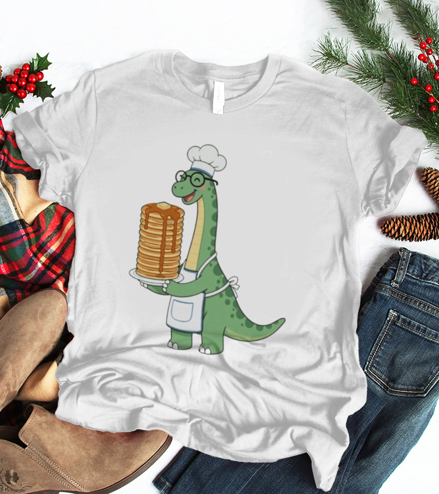 Chef Dinosaur With Towering Pancakes And A Smile T-Shirt
