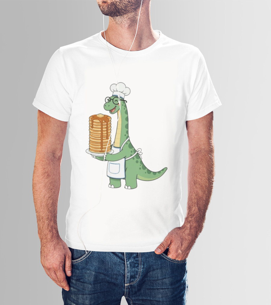 Chef Dinosaur With Towering Pancakes And A Smile T-Shirt