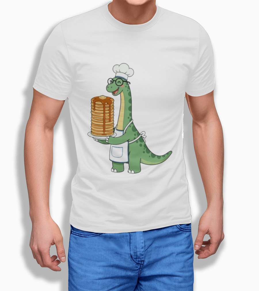 Chef Dinosaur With Towering Pancakes And A Smile T-Shirt