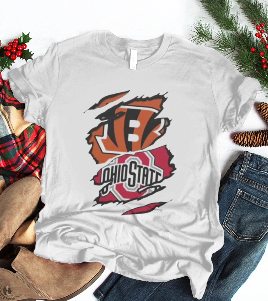 Cincinnati Bengals Ohio State Buckeyes Rip Effect NCAA Collaboration T-Shirt