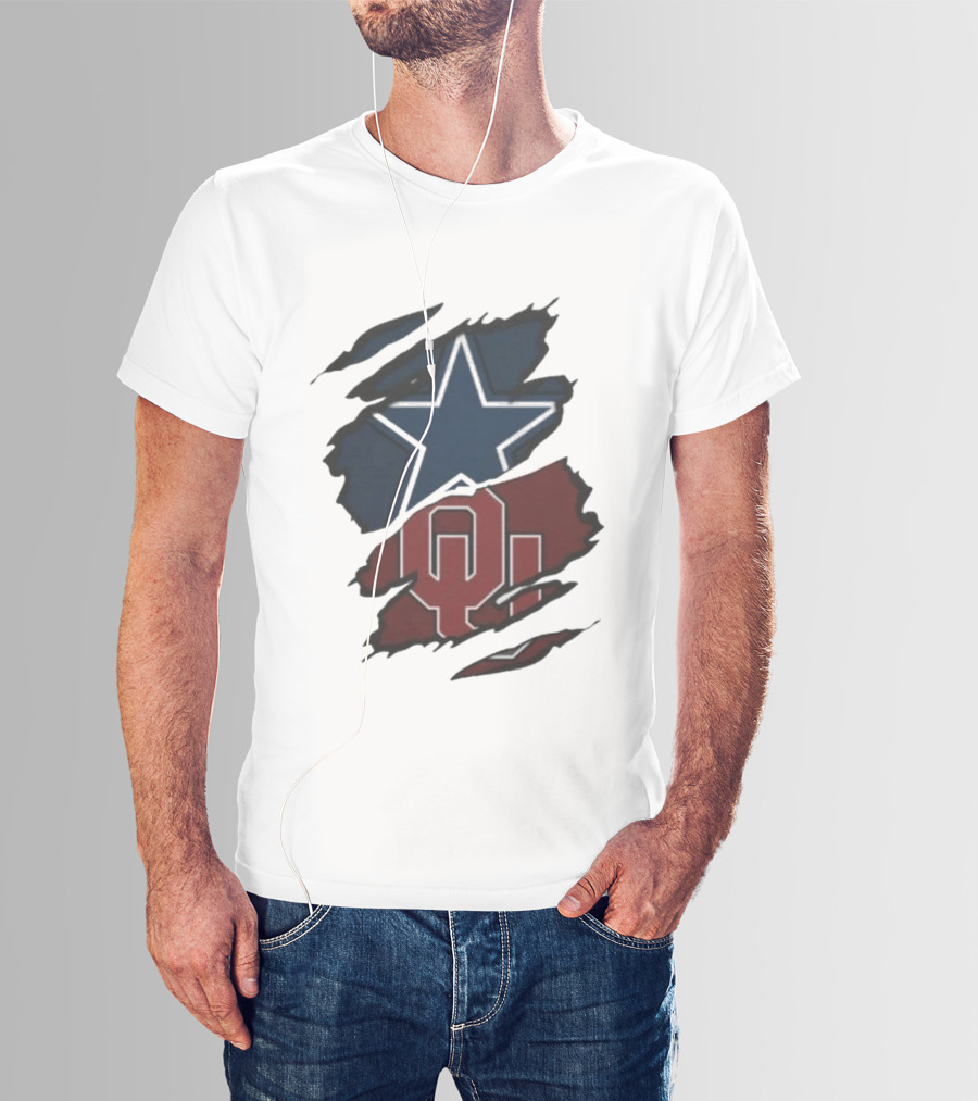 Dallas Cowboys Oklahoma Sooners NCAA Sports Ripped Star OU T-Shirt