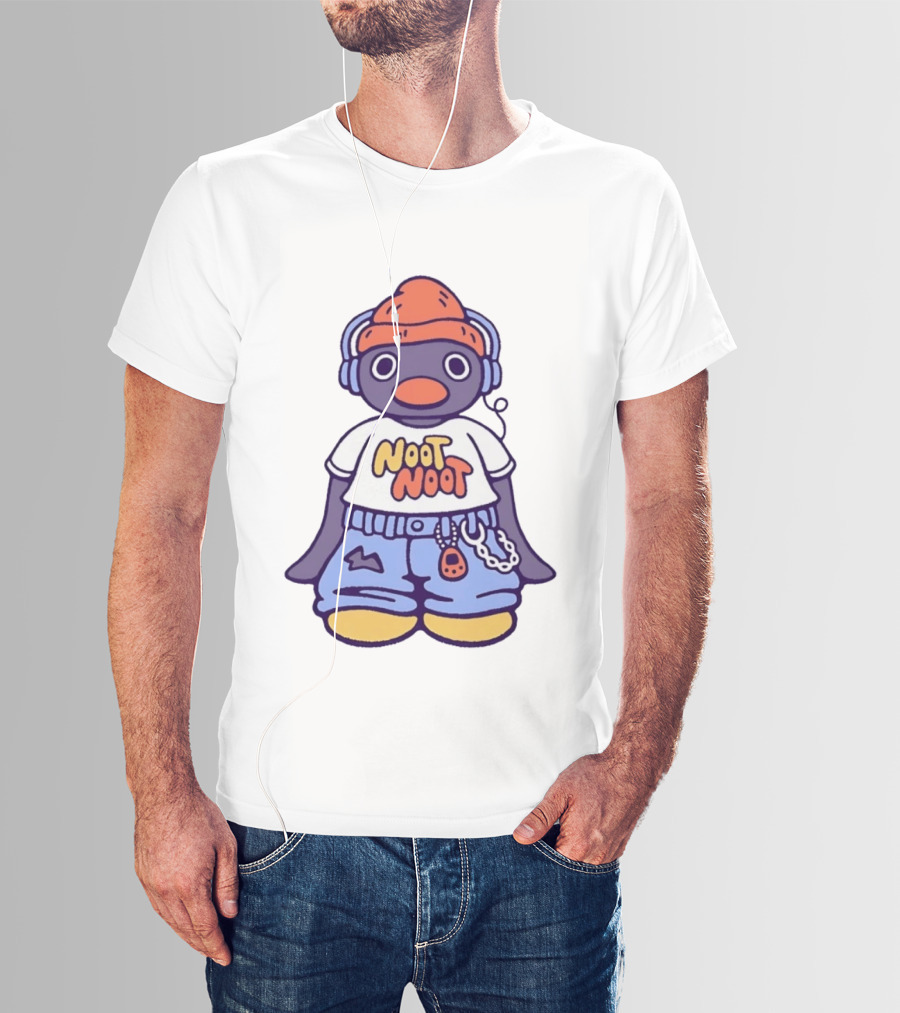 Noot Noot Pingu Penguin With Headphones And Beanie T-Shirt