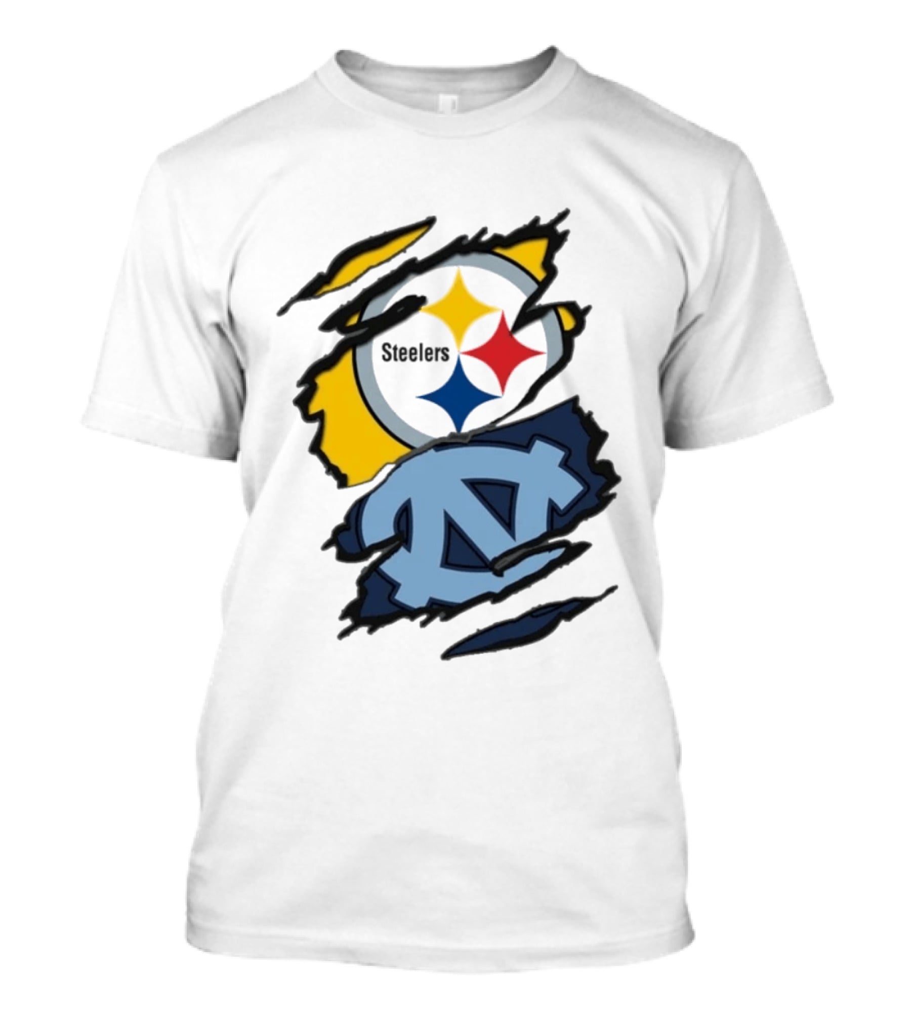 Pittsburgh Steelers UNC Tar Heels Ripped Metal Effect Logo Fusion T-Shirt