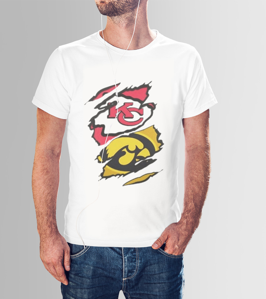 Kansas City Chiefs Iowa Hawkeyes Torn Paper KC Hawkeye Logo Mix T-Shirt