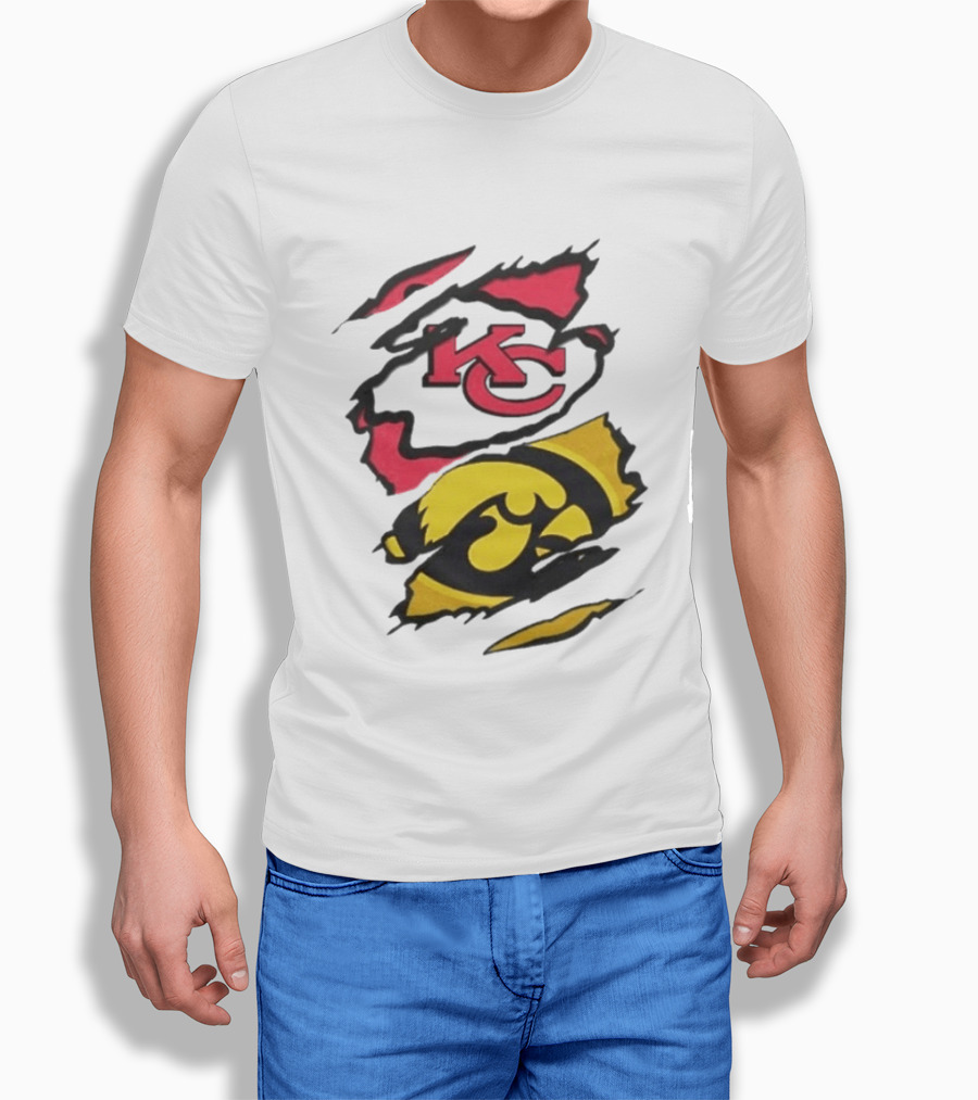 Kansas City Chiefs Iowa Hawkeyes Torn Paper KC Hawkeye Logo Mix T-Shirt