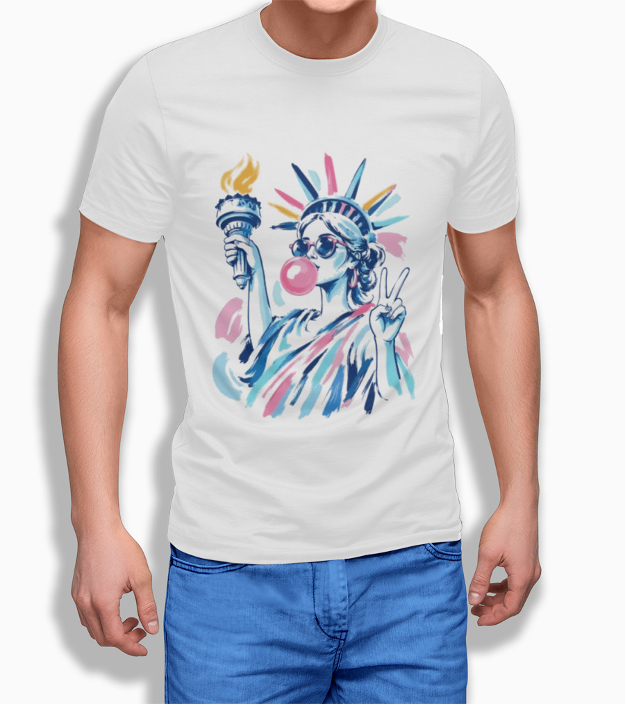 Statue Of Liberty Bubblegum Peace Sign USA Landmark T-Shirt