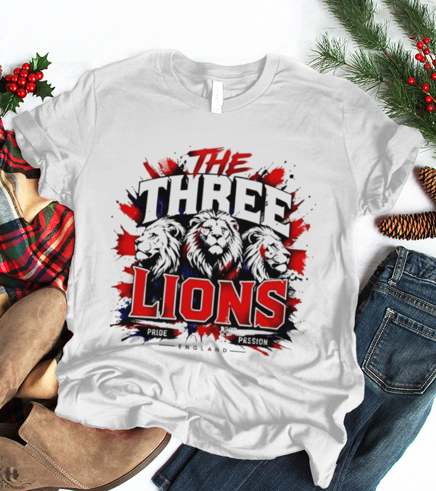 The Three Lions England Pride Red Blue Black Splatter T-Shirt