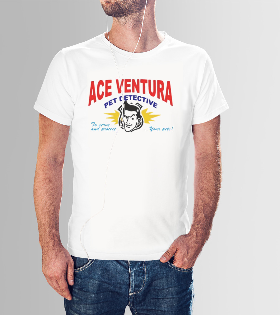 Ace Ventura Pet Detective To Serve And Protect Your Pets Movie Iconic Character Yellow Lightning T-Shirt
