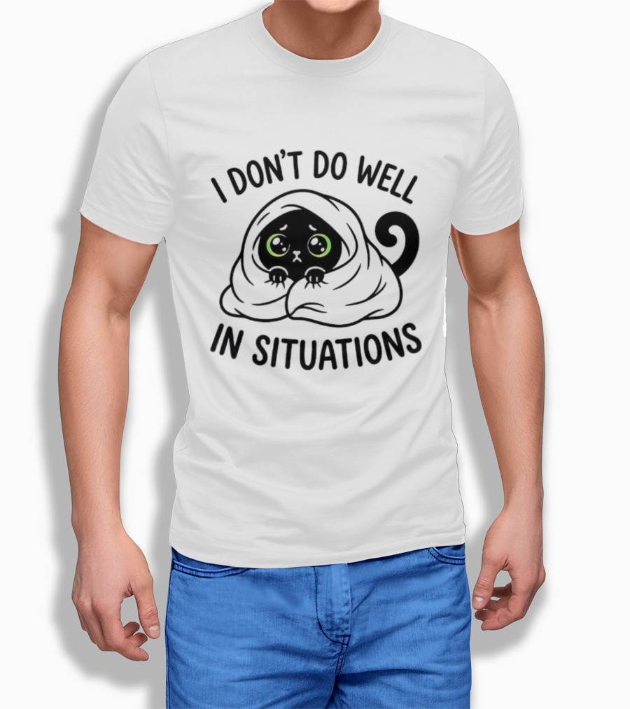 Black Cat Hiding Under Blanket Cozy I Don't Do Well In Situations T-Shirt