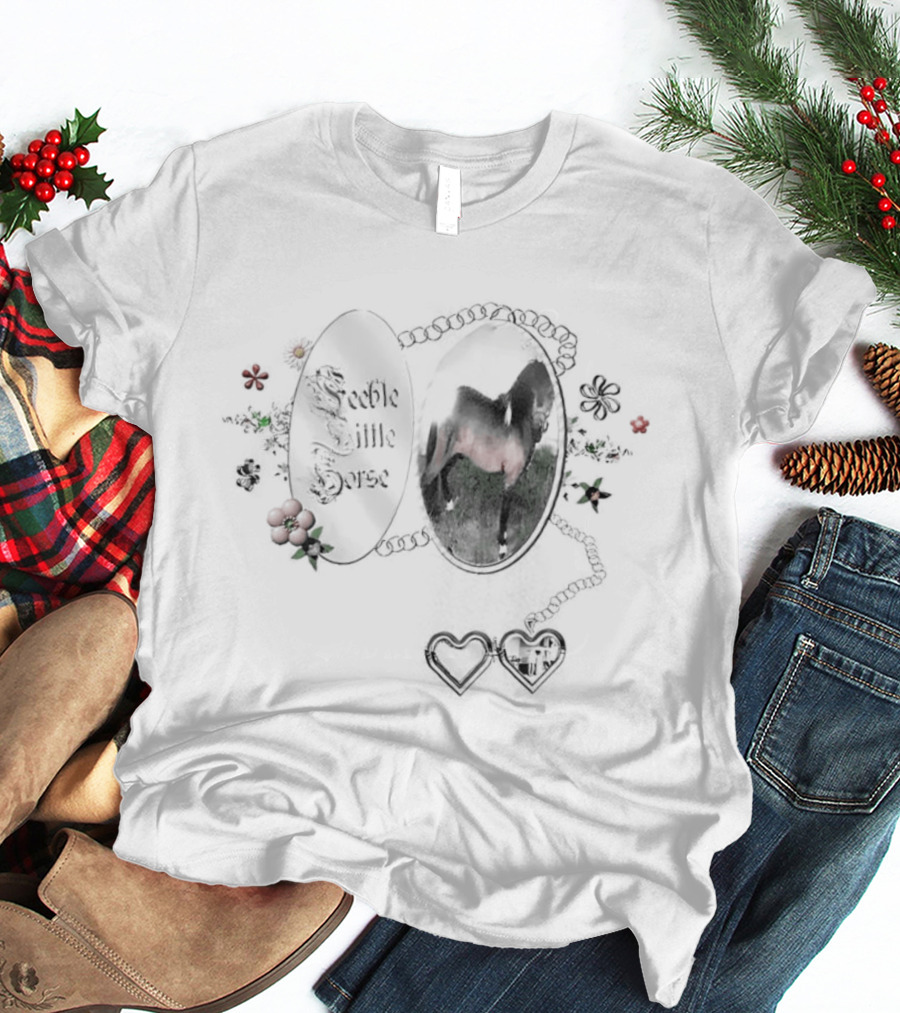 Feeble Little Horse Locket With Heart Photo Charm And Floral Details T-Shirt