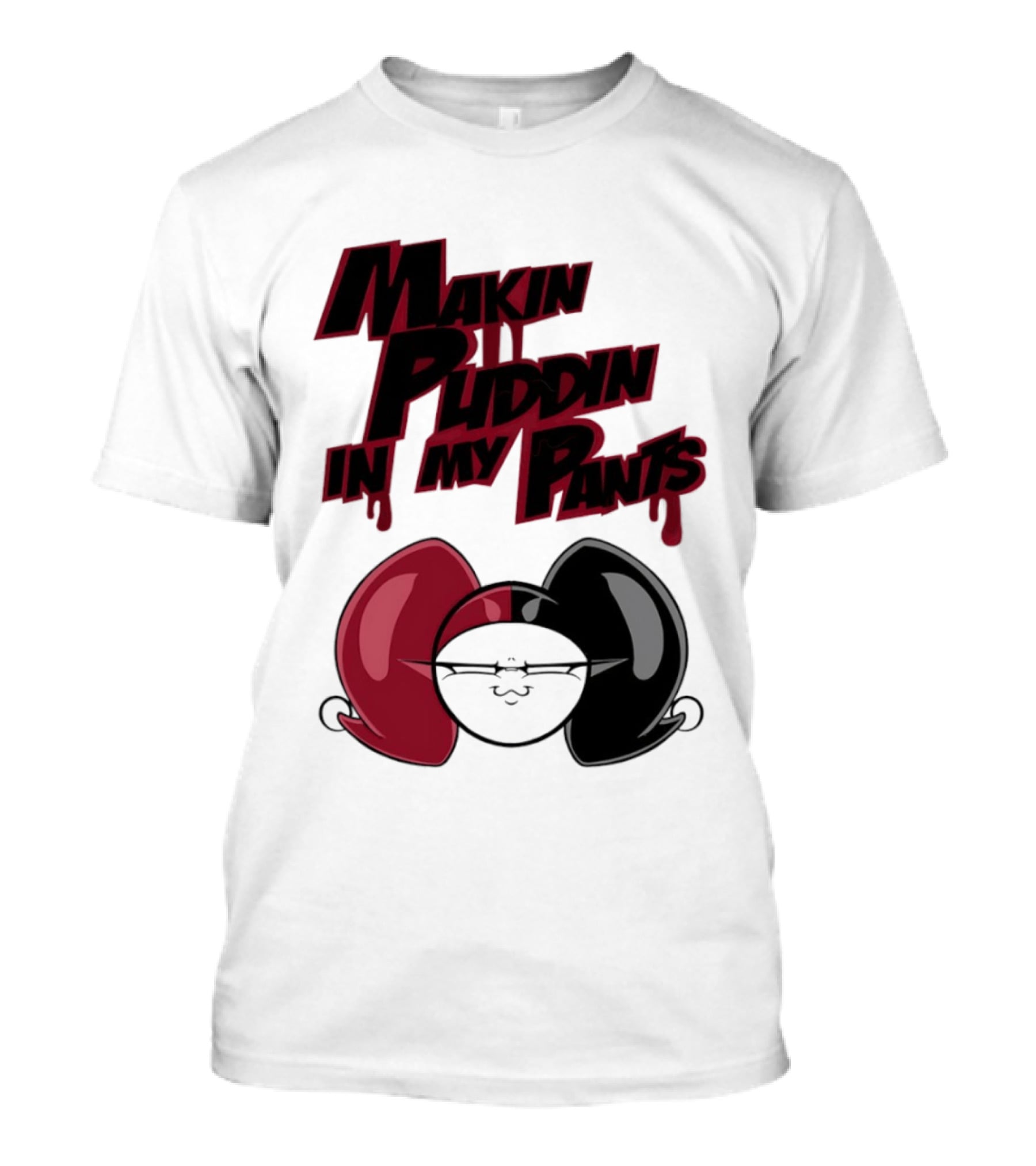 Makin' Puddin' In My Pants Harley Quinn Cartoon Red And Black Pigtails T-Shirt