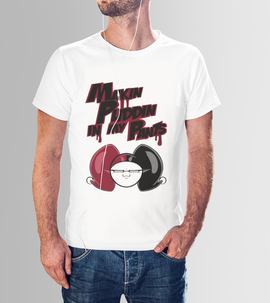 Makin' Puddin' In My Pants Harley Quinn Cartoon Red And Black Pigtails T-Shirt