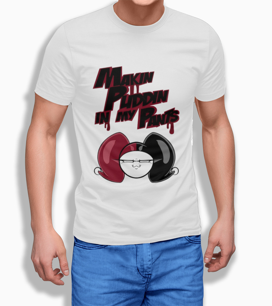 Makin' Puddin' In My Pants Harley Quinn Cartoon Red And Black Pigtails T-Shirt