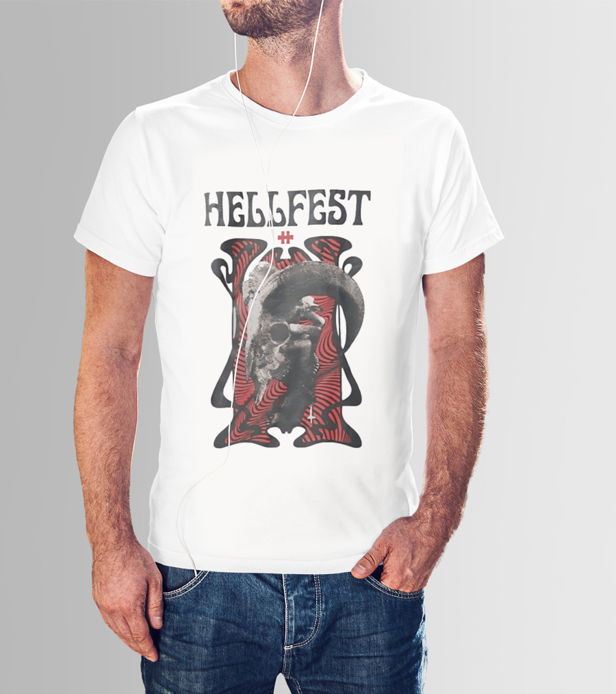 Hellfest Goat Skull Cross Inverted Crux Occult Heavy Metal Festival T-Shirt