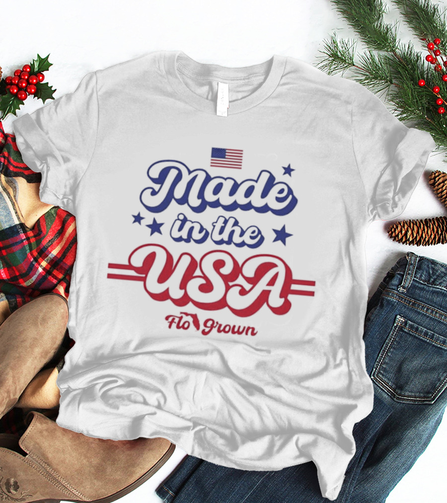 Made In The USA Flo Grown American Flag Stars T-Shirt