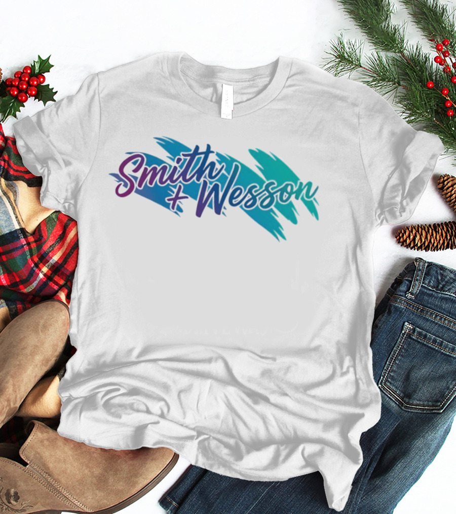 Smith And Wesson 90s Teal Purple Paint Brush Strokes T-Shirt